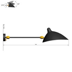 Serge Mouille Brass and Aluminum Mid-Century Modern One Arm 2 Rotulas Wall Lamp