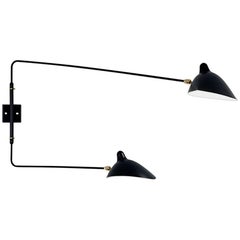 Serge Mouille Brass and Black Aluminium Mid-Century Modern Two Arms Wall Lamp
