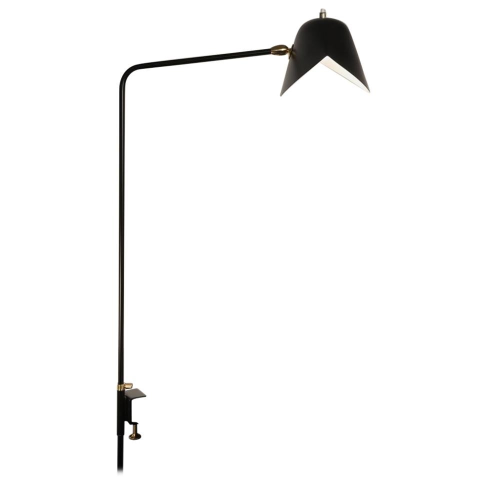 Serge Mouille Brass and Black Aluminium Midcentury Desk Lamp Simple Agrafée For Sale