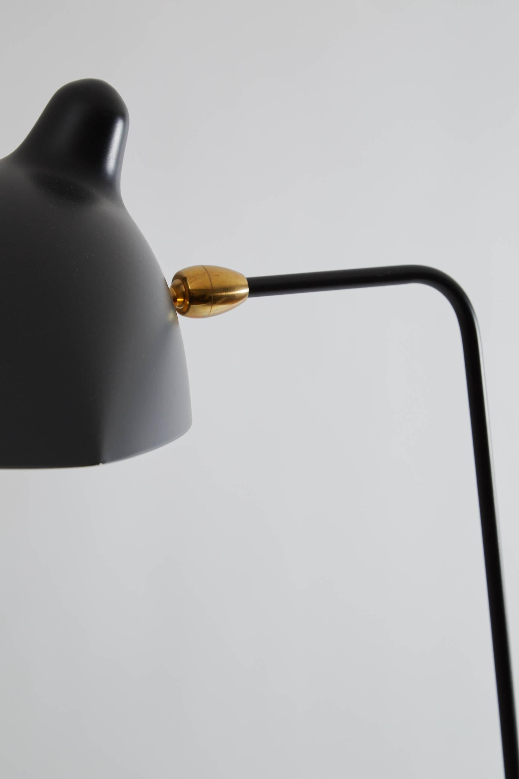 French Serge Mouille Brass and Black Aluminum Mid-Century Modern Floor Lamp For Sale