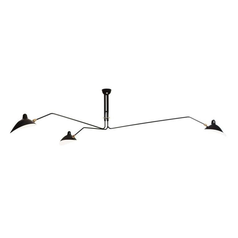 French Serge Mouille - Ceiling Lamp with 3 Rotating Arms in Black - IN STOCK! For Sale