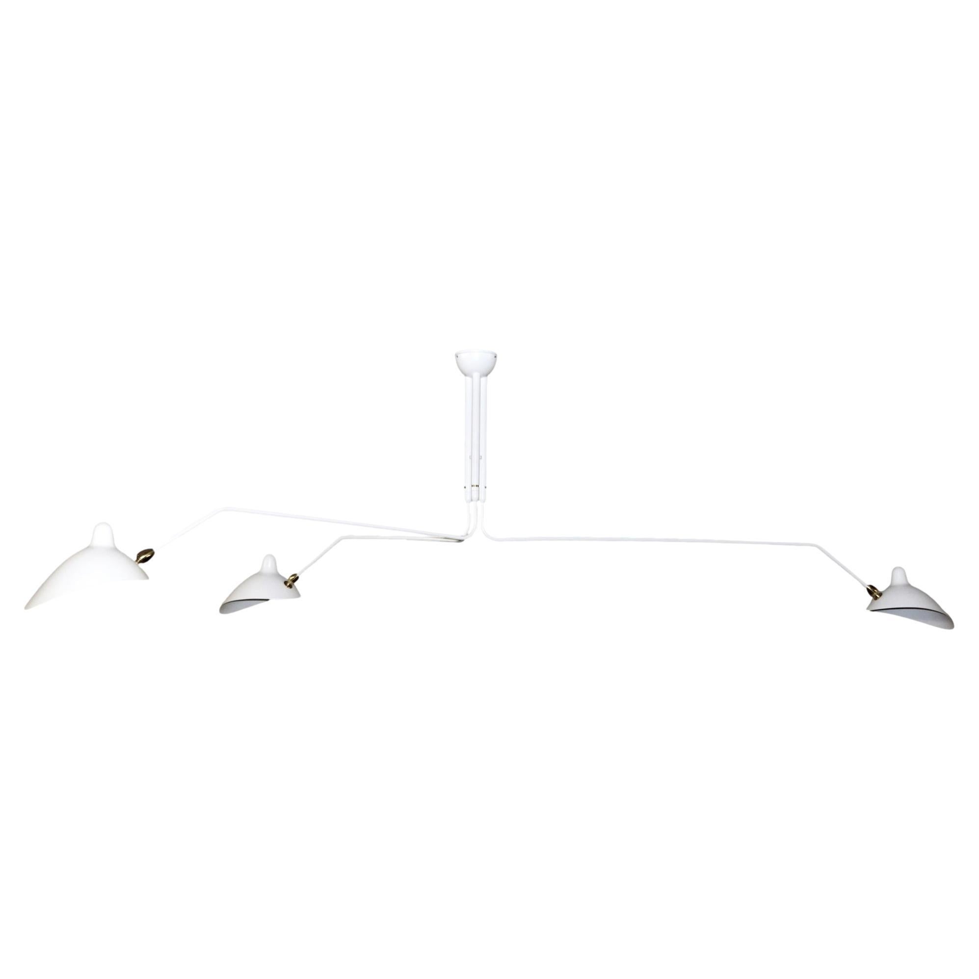 Serge Mouille - Ceiling Lamp with 3 Rotating Arms in White - IN STOCK! For Sale