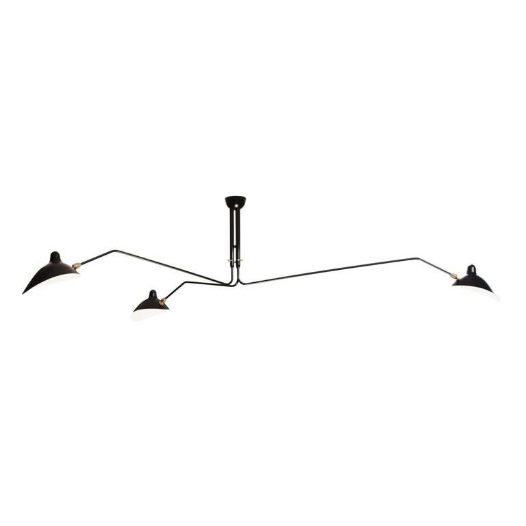 Francese Serge Mouille - Lampada da soffitto con 3 bracci rotanti in nero cablata per il mercato statunitense. in vendita