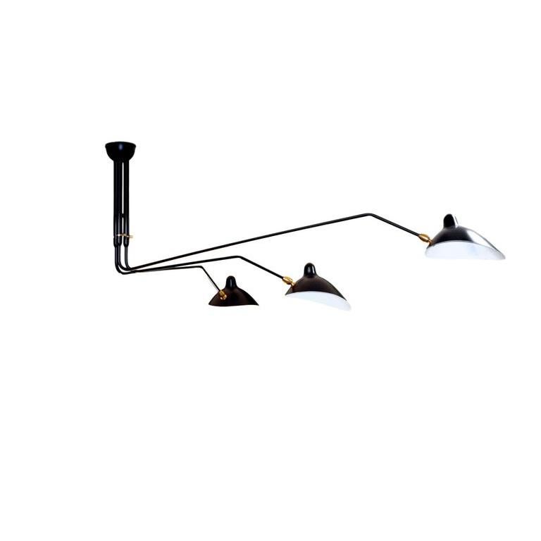 Dipinto Serge Mouille - Lampada da soffitto con 3 bracci rotanti in nero cablata per il mercato statunitense. in vendita