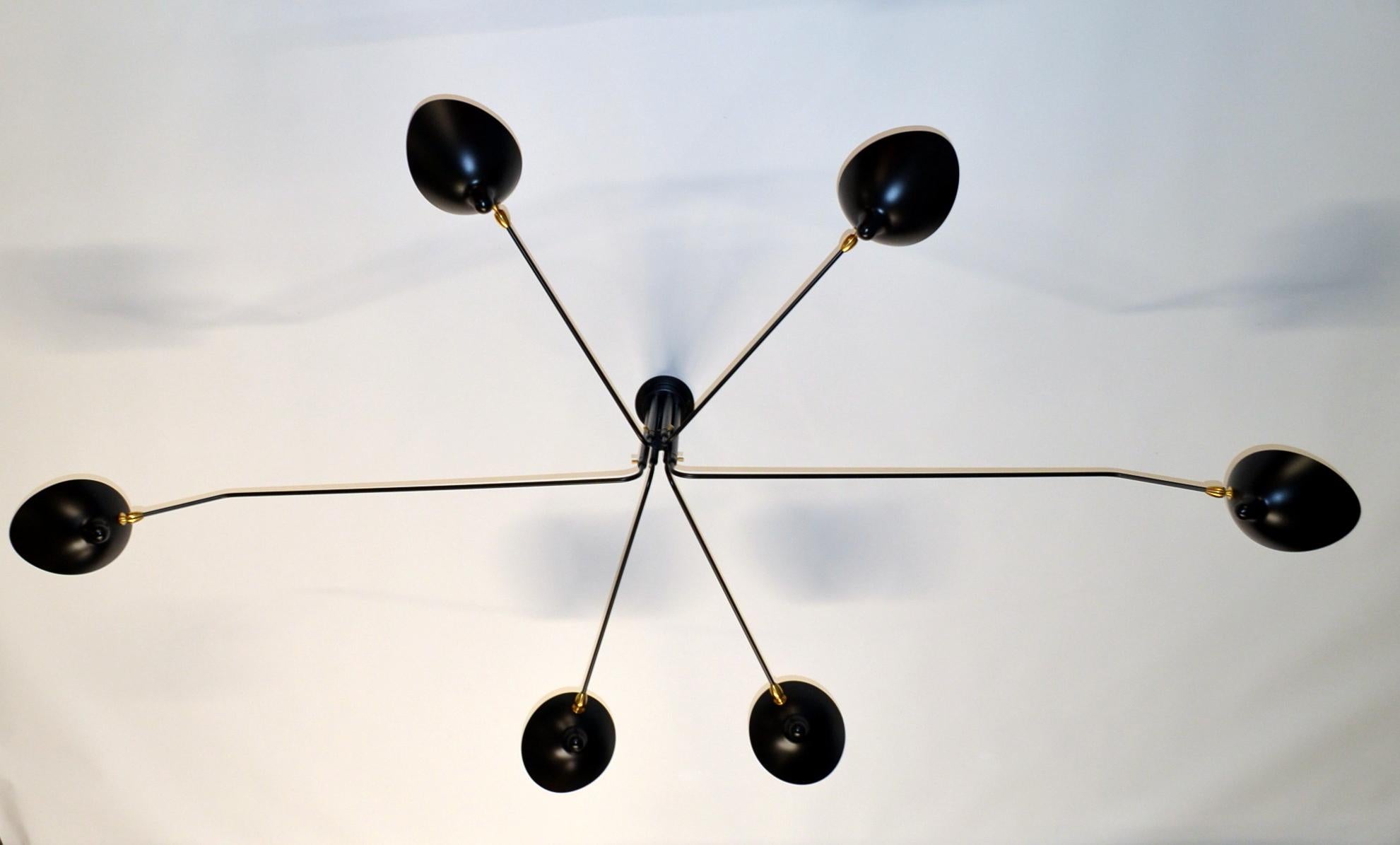 Mid-Century moderno Serge Mouille - Lampada da soffitto con 6 bracci rotanti in nero - Omologata UL! in vendita