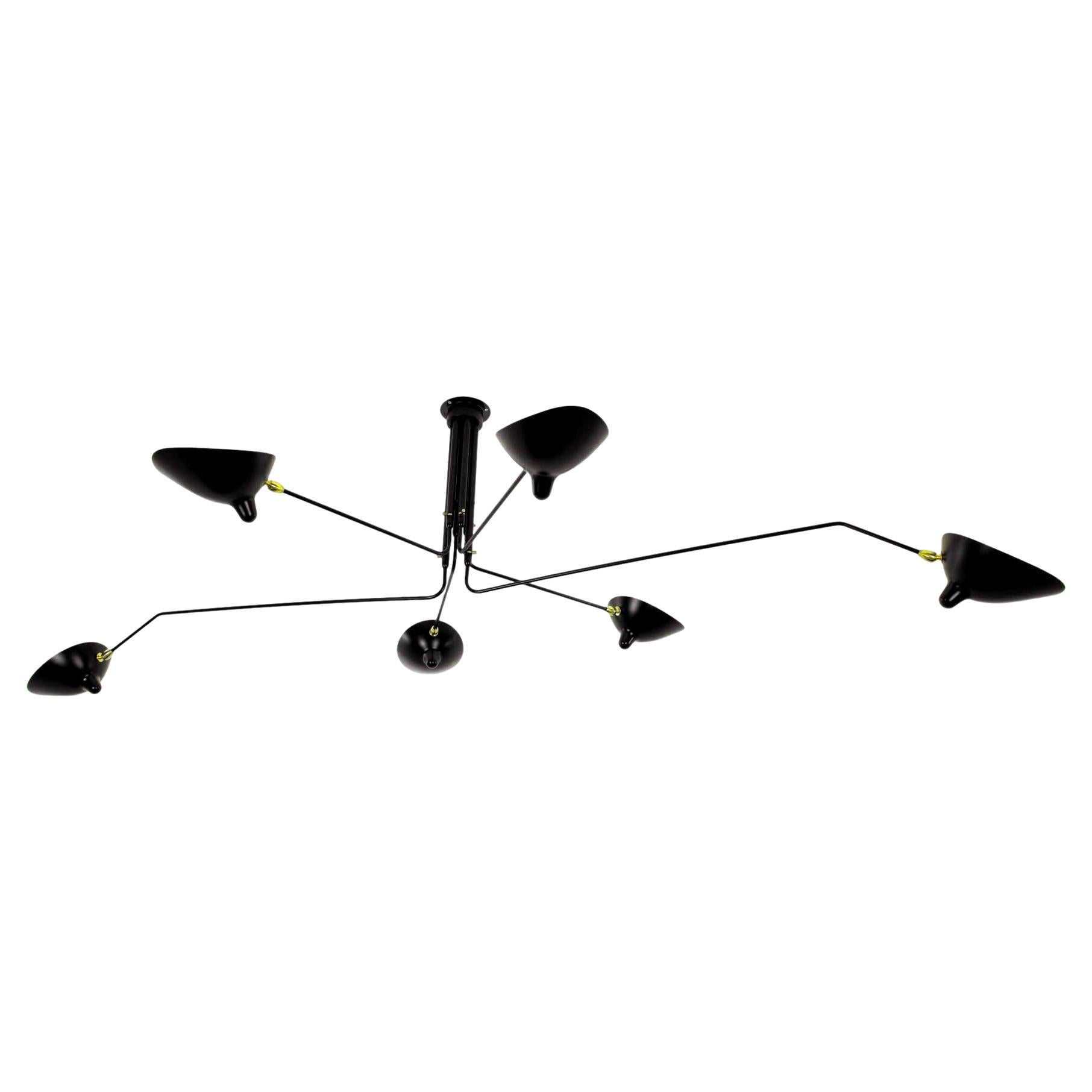Serge Mouille - Lampada da soffitto con 6 bracci rotanti in nero - Omologata UL! in vendita