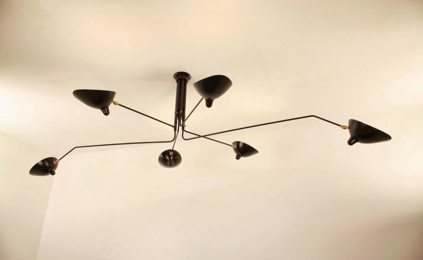 Francese Serge Mouille - Lampada da soffitto con 6 bracci rotanti in Whiting in vendita