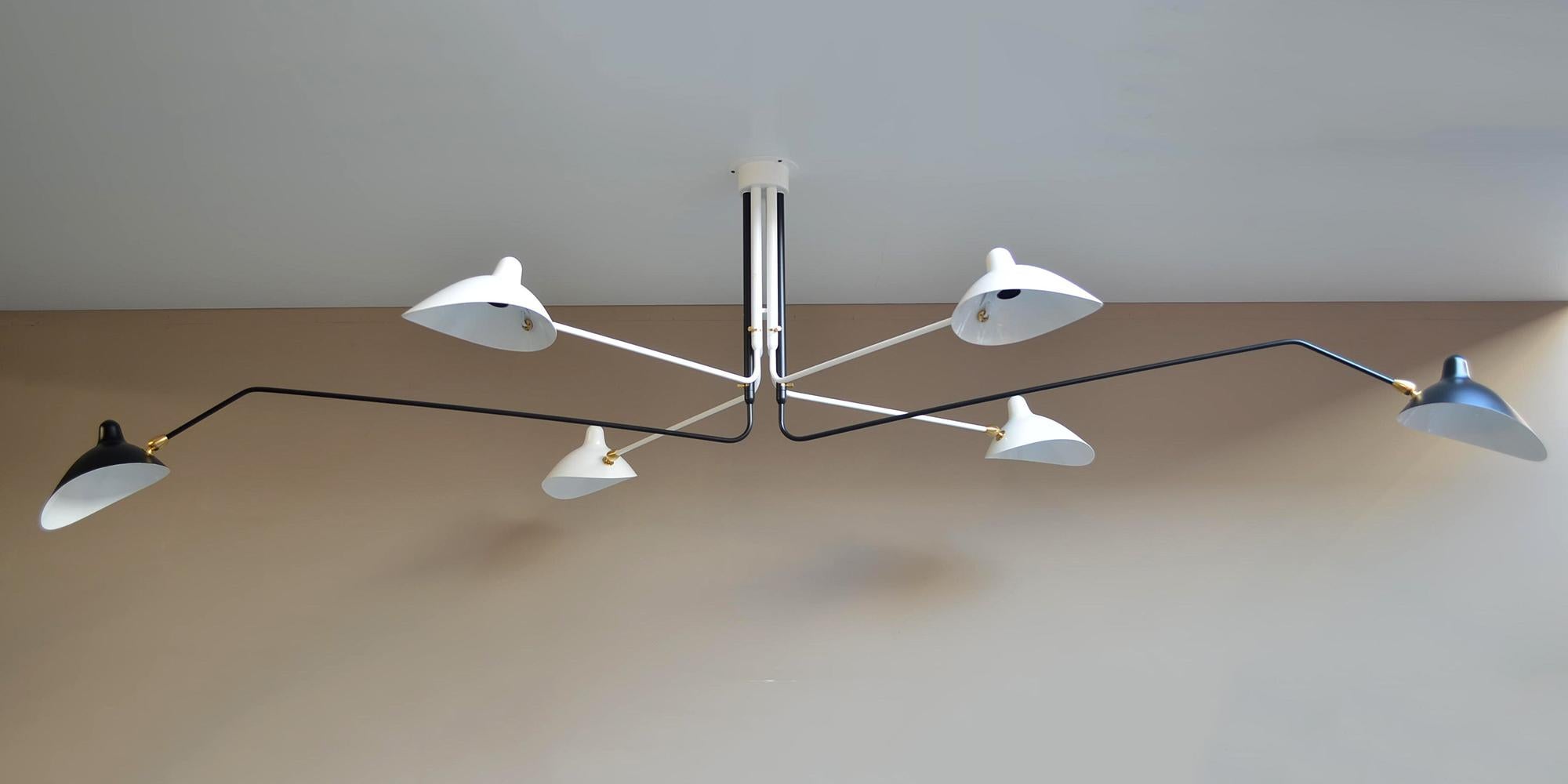 Mid-Century Modern Serge Mouille - Black Ceiling Lamp 6 Rotating Arms - CUSTOM DROP, ARM LENGTH! For Sale