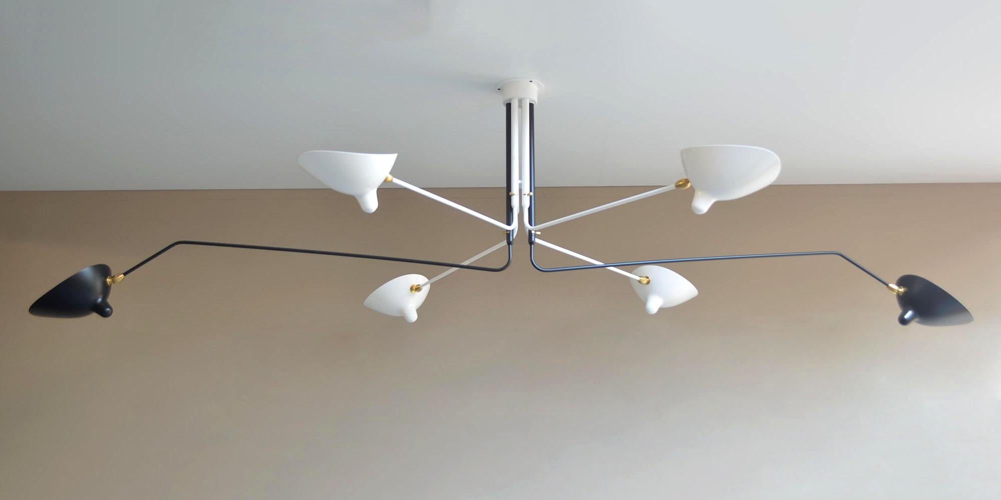 French Serge Mouille - Ceiling Lamp 6 Rotating Arms - DROP, ARM LENGTH CUSTOMIZABLE! For Sale