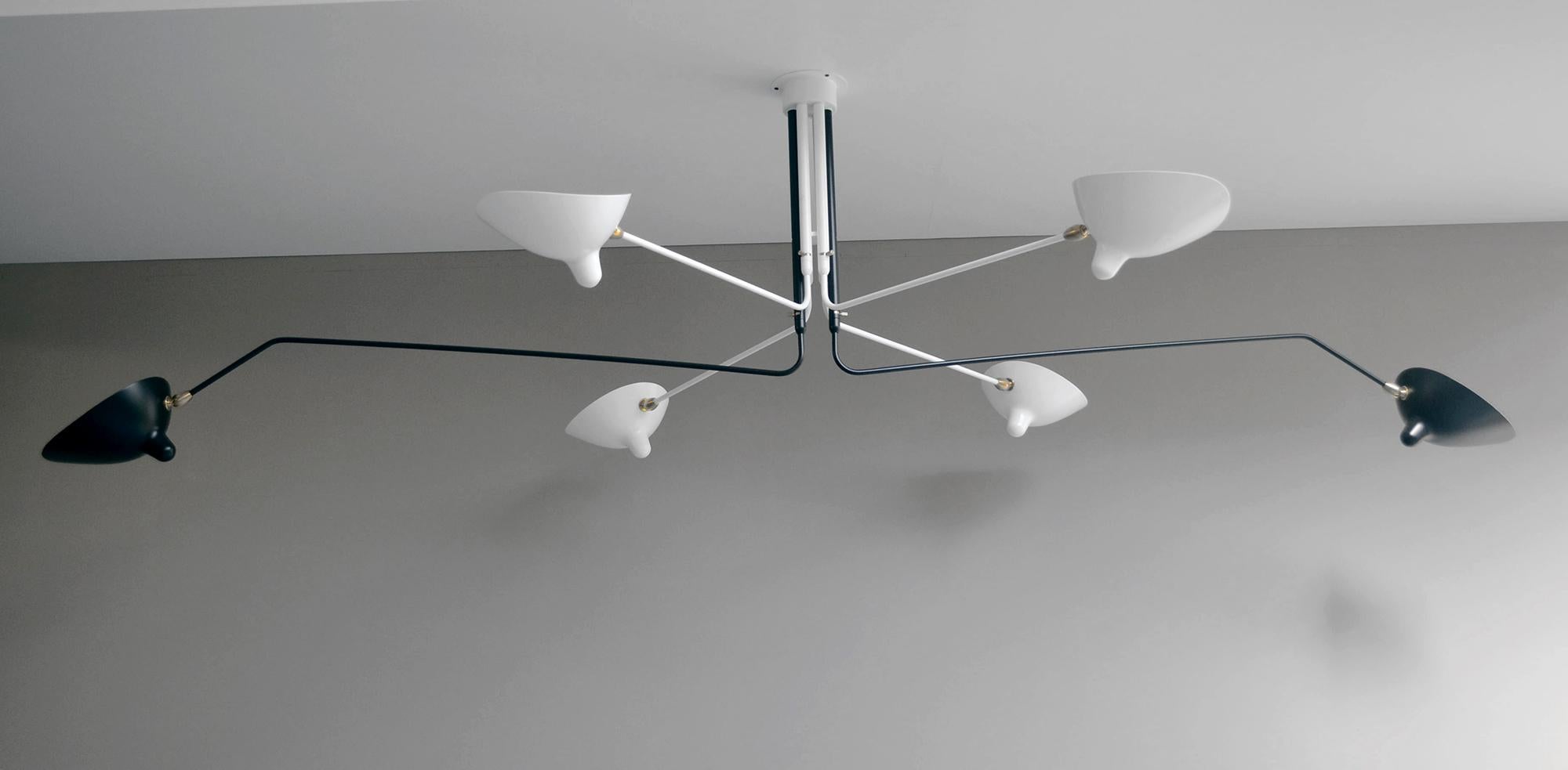 Painted Serge Mouille - Ceiling Lamp 6 Rotating Arms - DROP, ARM LENGTH CUSTOMIZABLE! For Sale