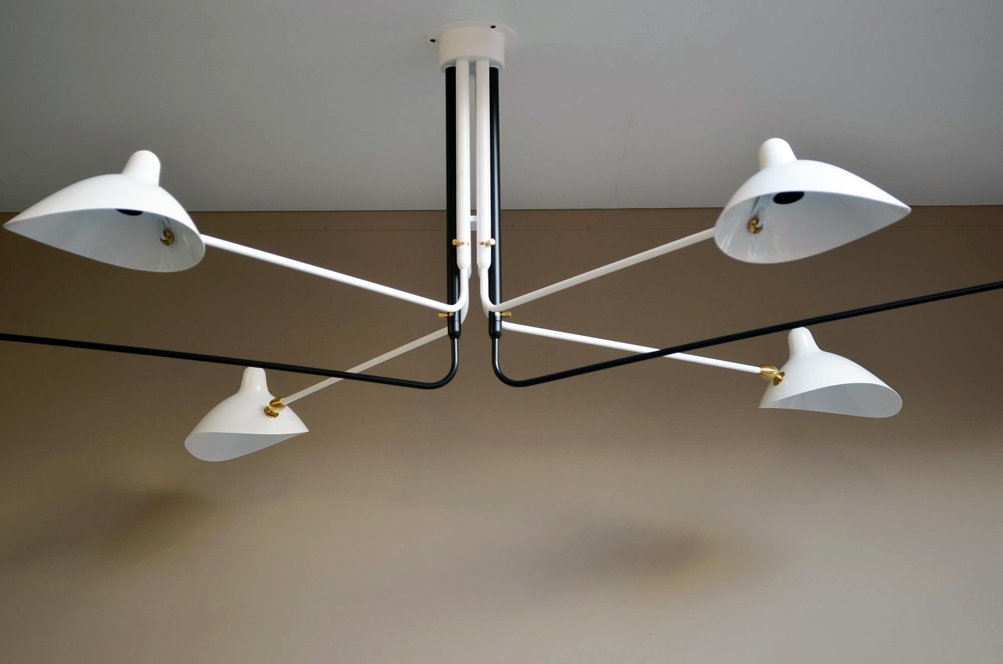 Mid-Century Modern Serge Mouille - Ceiling Lamp with 6 Rotating Arms in Black and White - IN STOCK! For Sale