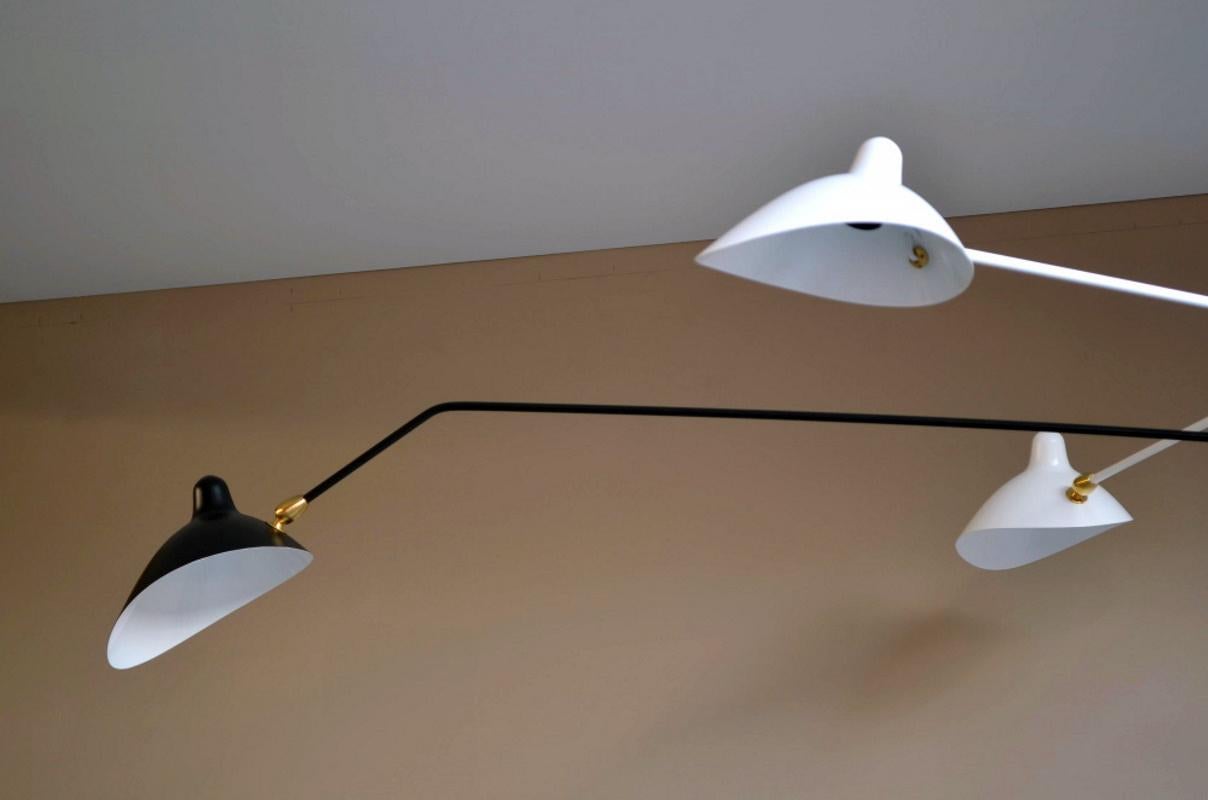 French Serge Mouille - Ceiling Lamp with 6 Rotating Arms in Black and White - IN STOCK! For Sale