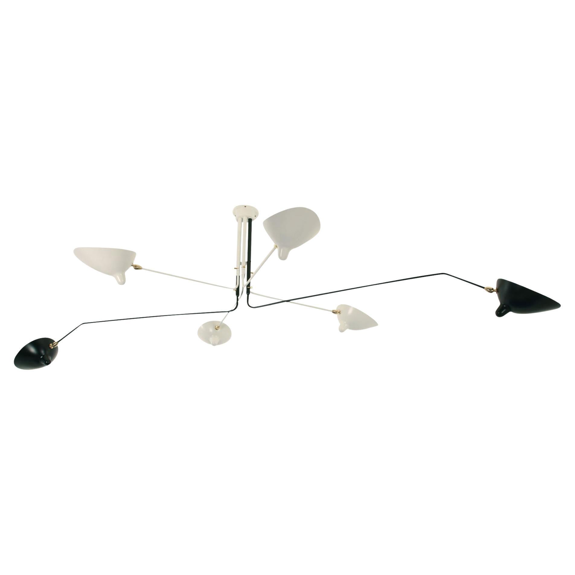 Serge Mouille - Ceiling Lamp with 6 Rotating Arms in Black and White - IN STOCK! For Sale