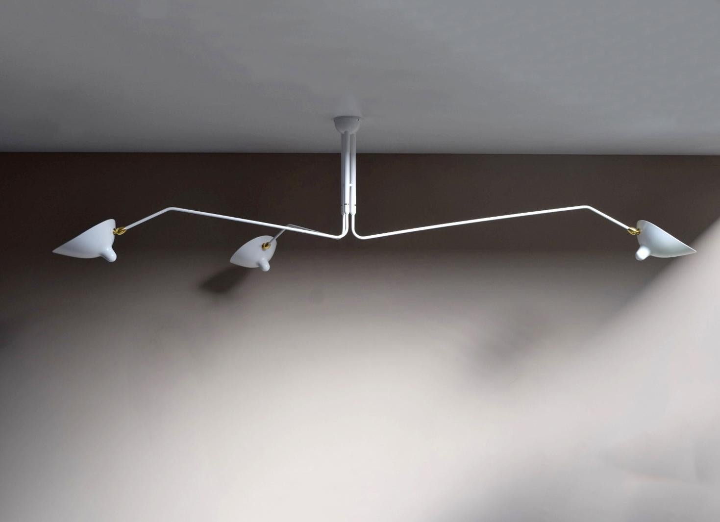French Serge Mouille - Ceiling Lamp 3 Rotating Arms - DROP, ARM LENGTH CUSTOMIZABLE! For Sale