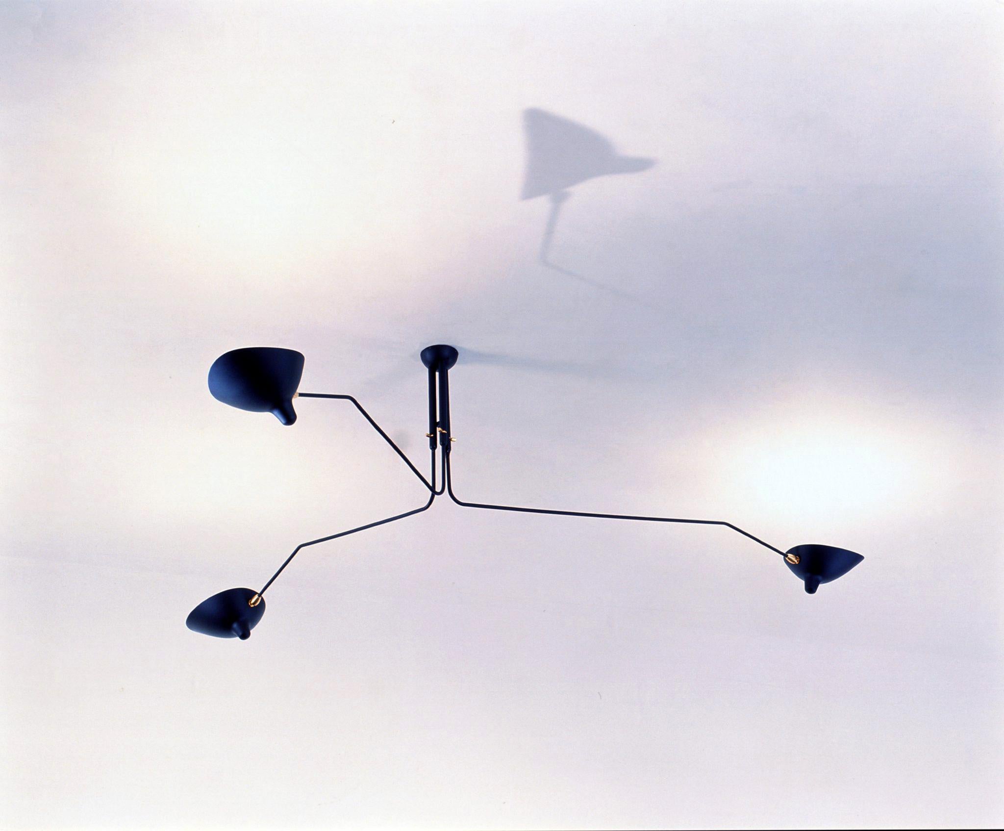 Serge Mouille - Ceiling Lamp 3 Rotating Arms - DROP, ARM LENGTH CUSTOMIZABLE! In New Condition For Sale In Stratford, CT