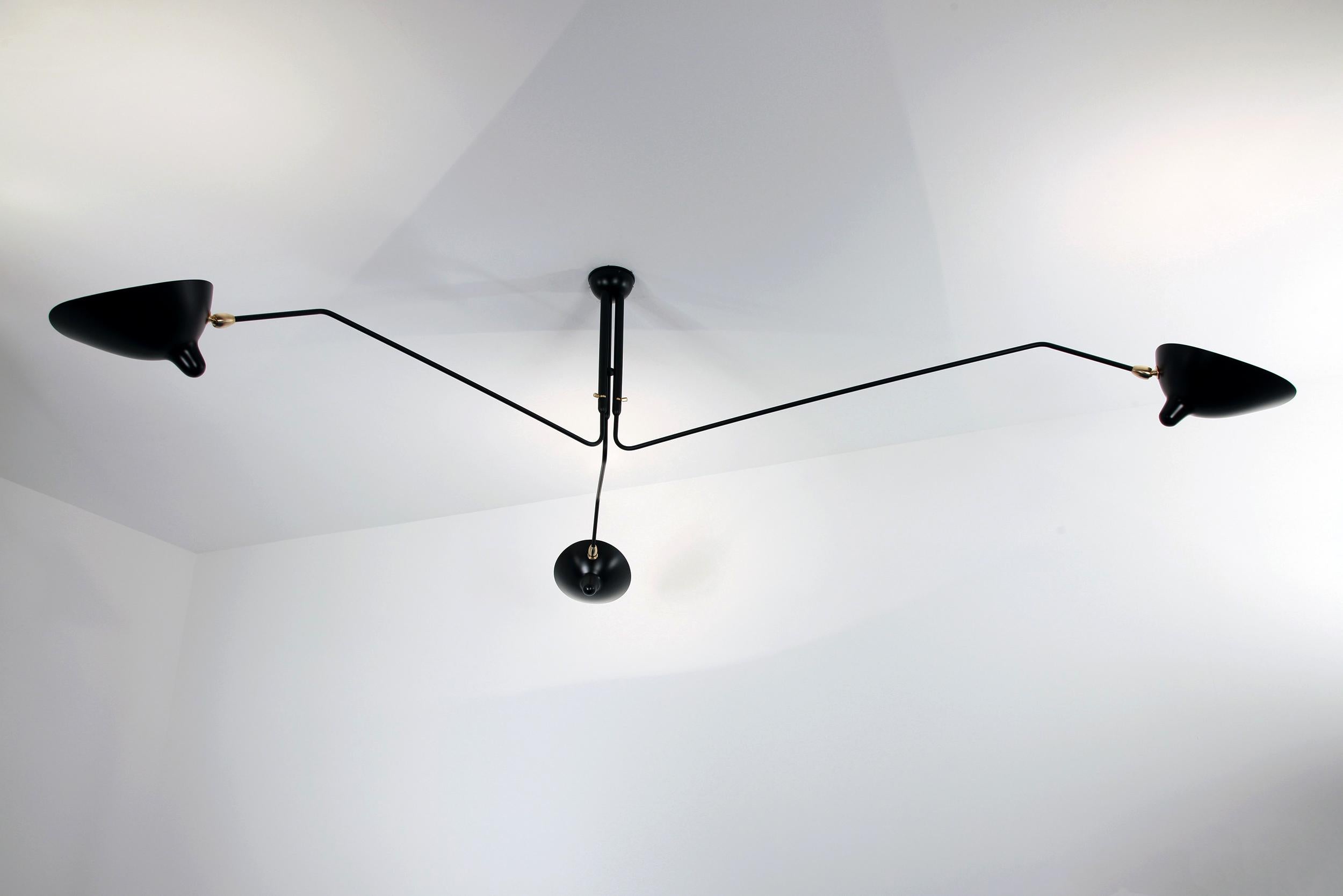 Aluminum Serge Mouille - Ceiling Lamp 3 Rotating Arms - DROP, ARM LENGTH CUSTOMIZABLE! For Sale