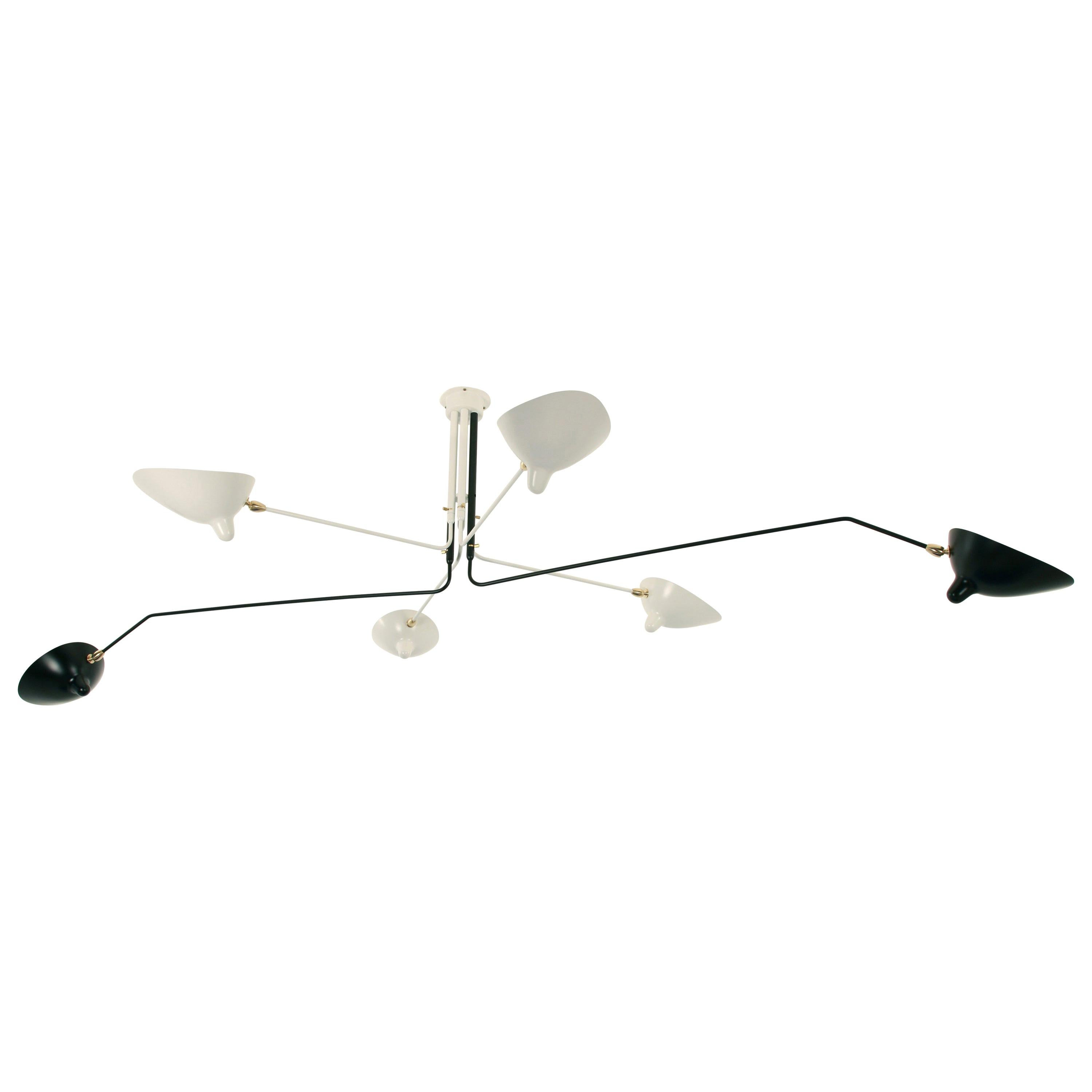 Serge Mouille Ceiling Pendant Lamp 6 Rotating Arms in Black and White for Sognot