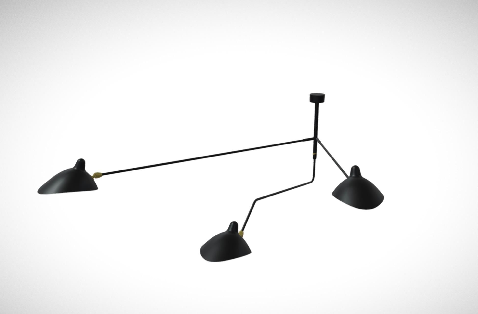 Serge Mouille 'Deux Bras Fixes Un Courbe Pivotant' Ceiling Lamp in Black In New Condition For Sale In Glendale, CA