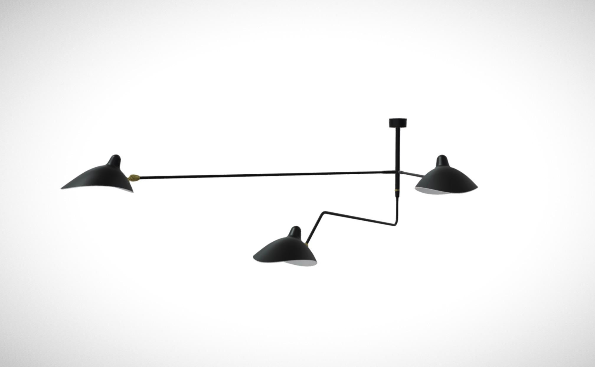 Contemporary Serge Mouille 'Deux Bras Fixes Un Courbe Pivotant' Ceiling Lamp in Black For Sale