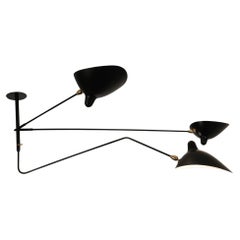 Serge Mouille 'Deux Bras Fixes Un Courbe Pivotant' Ceiling Lamp in Black