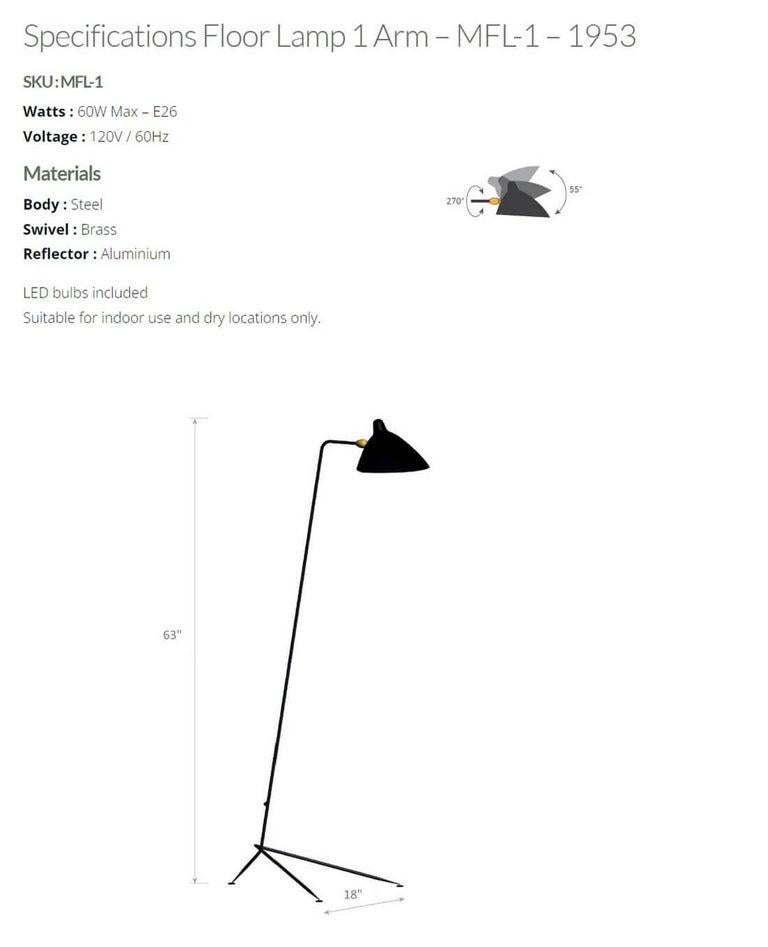 Serge Mouille - 2 Floor Lamps with 1 Arm in Black In New Condition For Sale In Stratford, CT