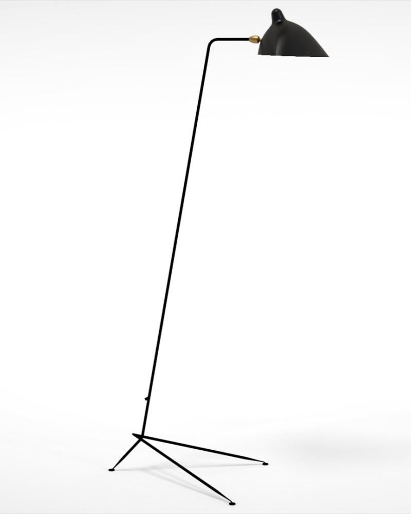 Français Serge Mouille - Lampadaire à 1 bras en noir - EN STOCK ! en vente