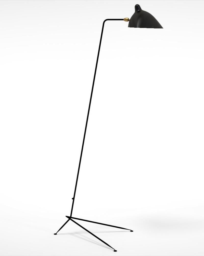 French Serge Mouille - Floor Lamp with 1 Arm in Black Wired for US Market - IN STOCK! For Sale