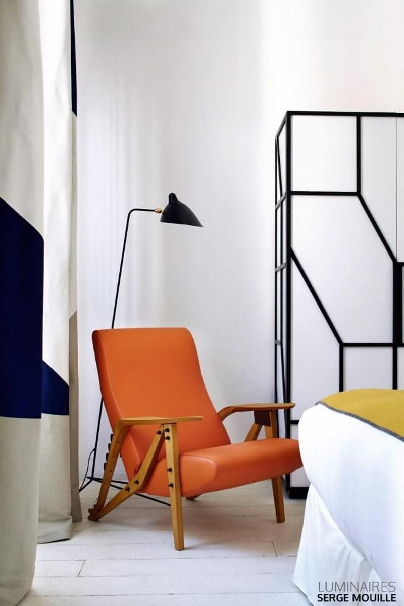 Painted Serge Mouille - Floor Lamp with 1 Arm in Black Wired for US Market - IN STOCK! For Sale