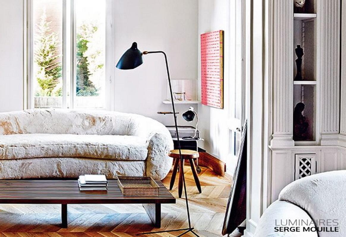 Serge Mouille - Floor Lamp with 1 Arm in Black Wired for US Market - IN STOCK! In New Condition For Sale In Stratford, CT