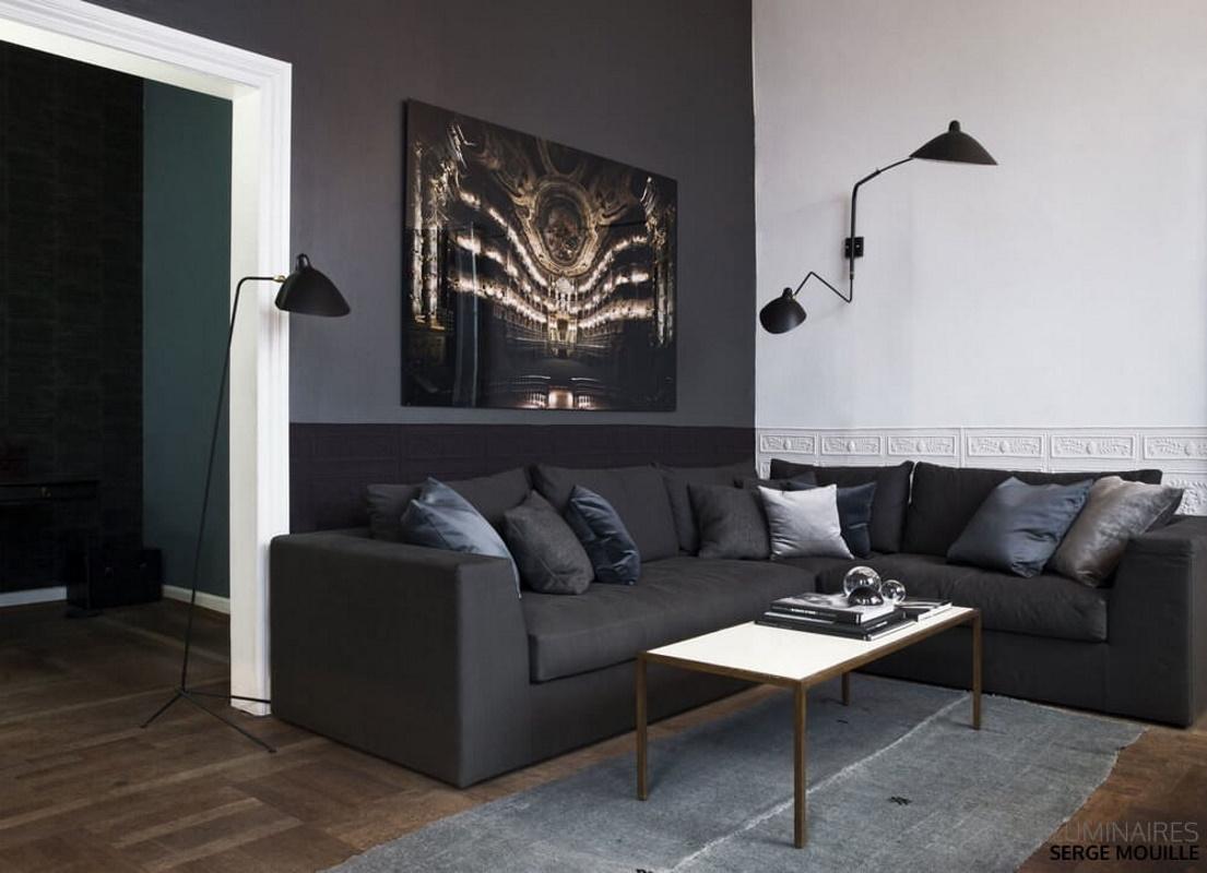 Metal Serge Mouille - Floor Lamp with 1 Arm in Black Wired for US Market - IN STOCK! For Sale