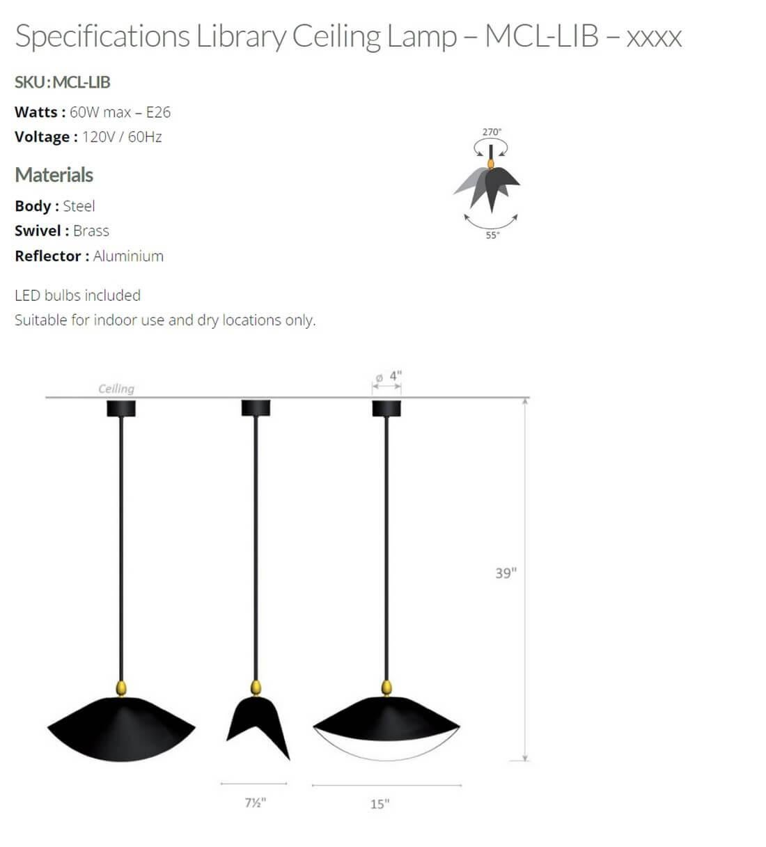 Serge Mouille - Library Ceiling Lamp in Black For Sale 7