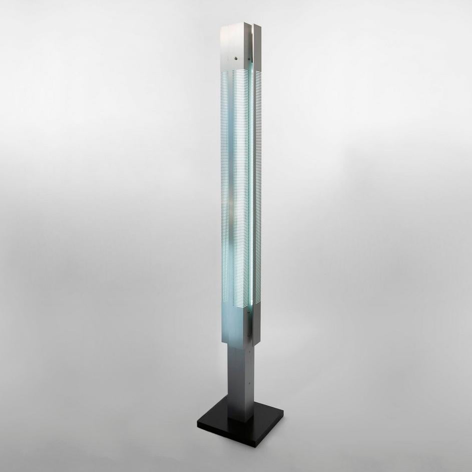 French Serge Mouille Mid-Century Modern Aluminium Signal Column Floor Lamp Set For Sale