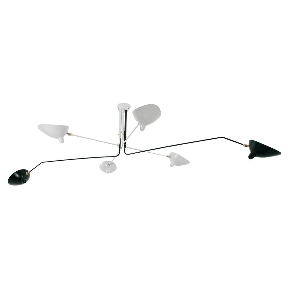 Serge Mouille Black and White Six Rotating Arms Ceiling Lamp, Re-edition For Sale