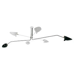 Serge Mouille Black and White Six Rotating Arms Ceiling Lamp, Re-edition