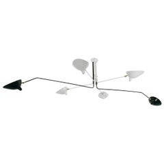 Serge Mouille Mid-Century Modern Black and White Six Rotaiting Arms Ceiling Lamp