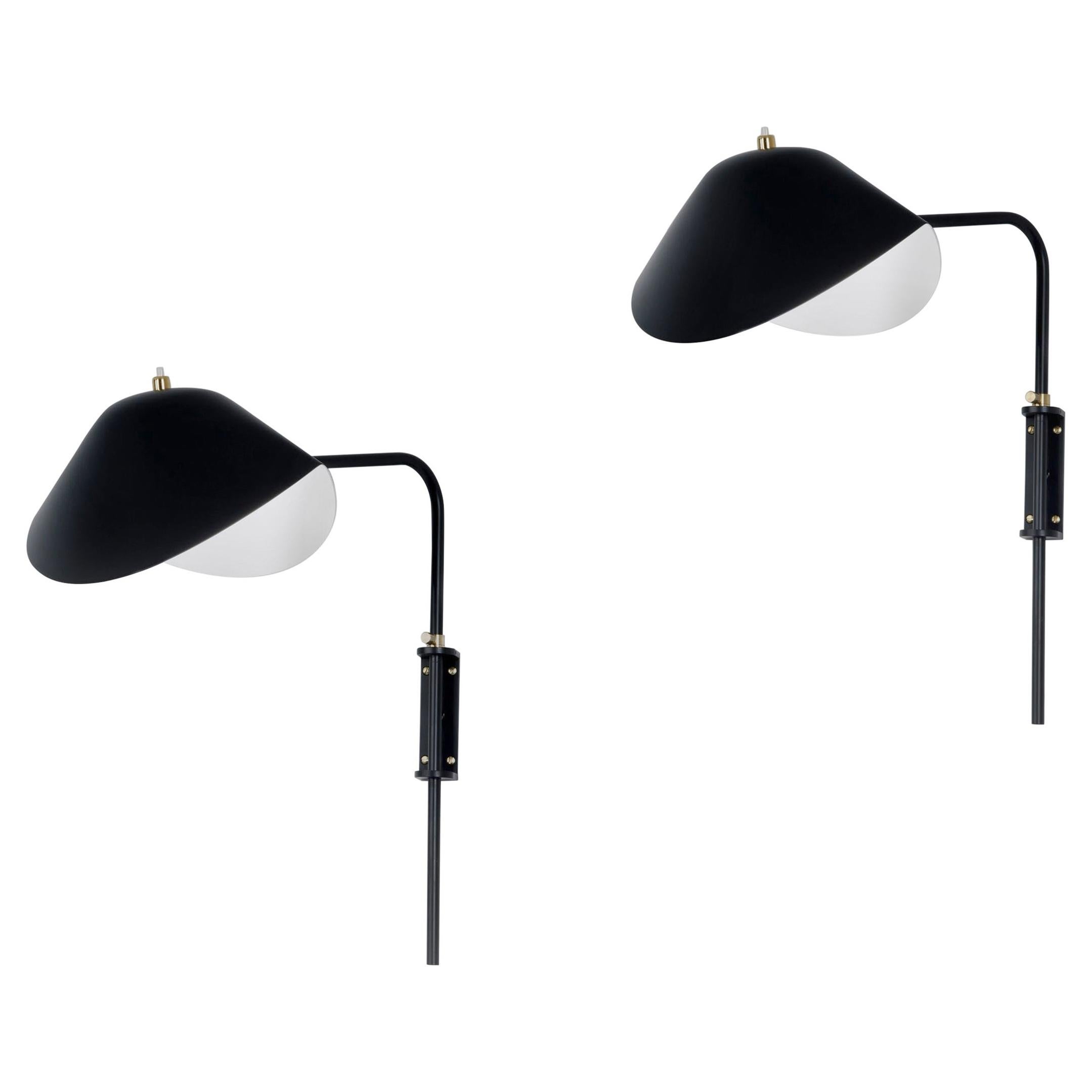 Serge Mouille Mid-Century Modern Black Anthony Wall Lamp Whit Fixing Bracket Set For Sale