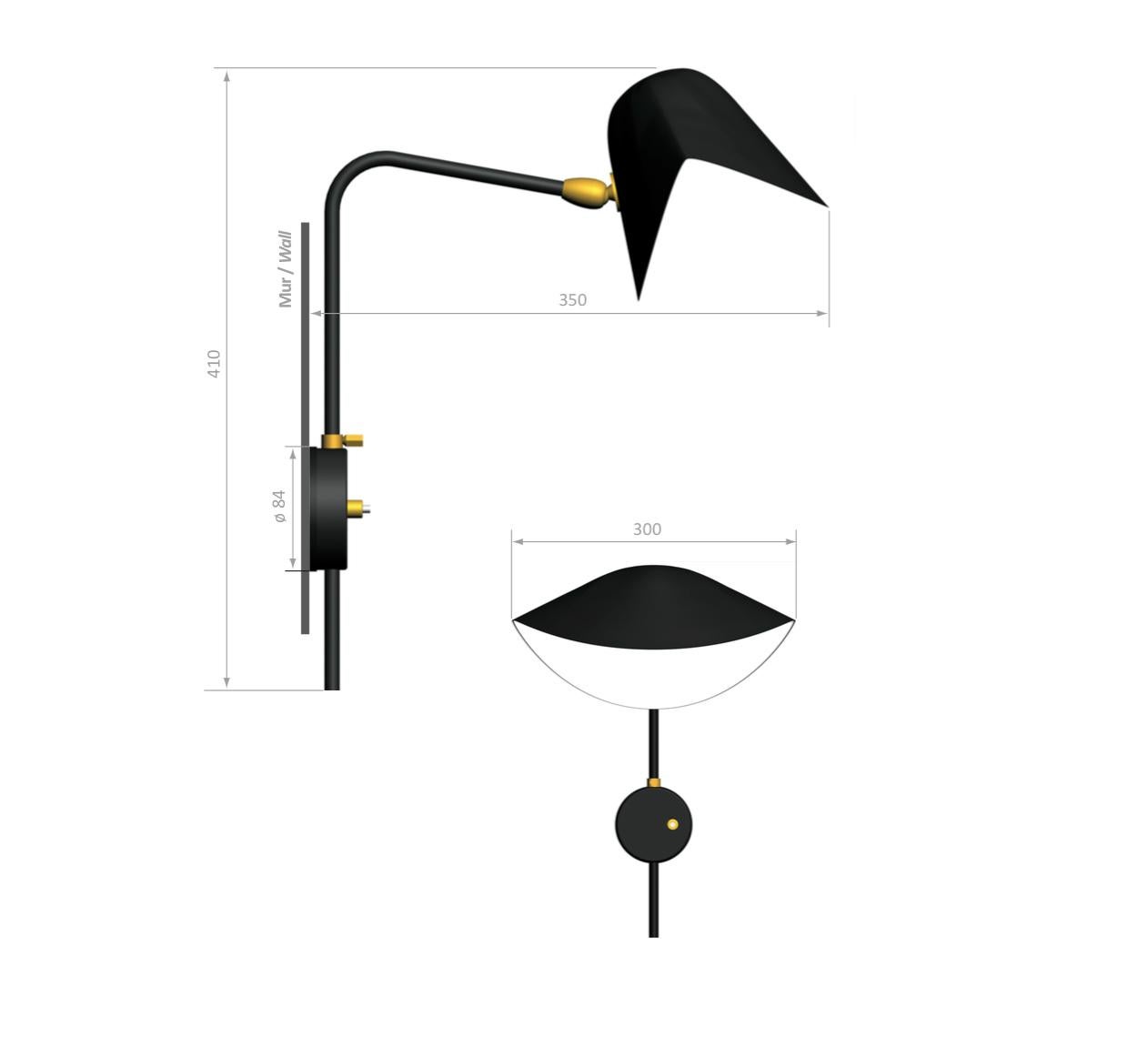 Serge Mouille Moderne schwarze Anthony-Wandleuchte Whit, Mid-Century Modern, rund, Schachtel im Zustand „Neu“ im Angebot in Barcelona, Barcelona