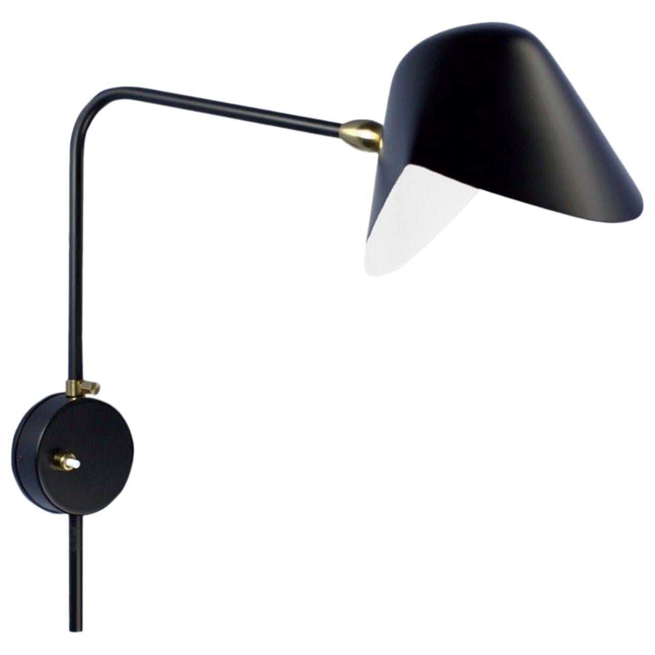 Serge Mouille Mid-Century Modern Black Anthony Wall Lamp Whit Round Fixation Box For Sale