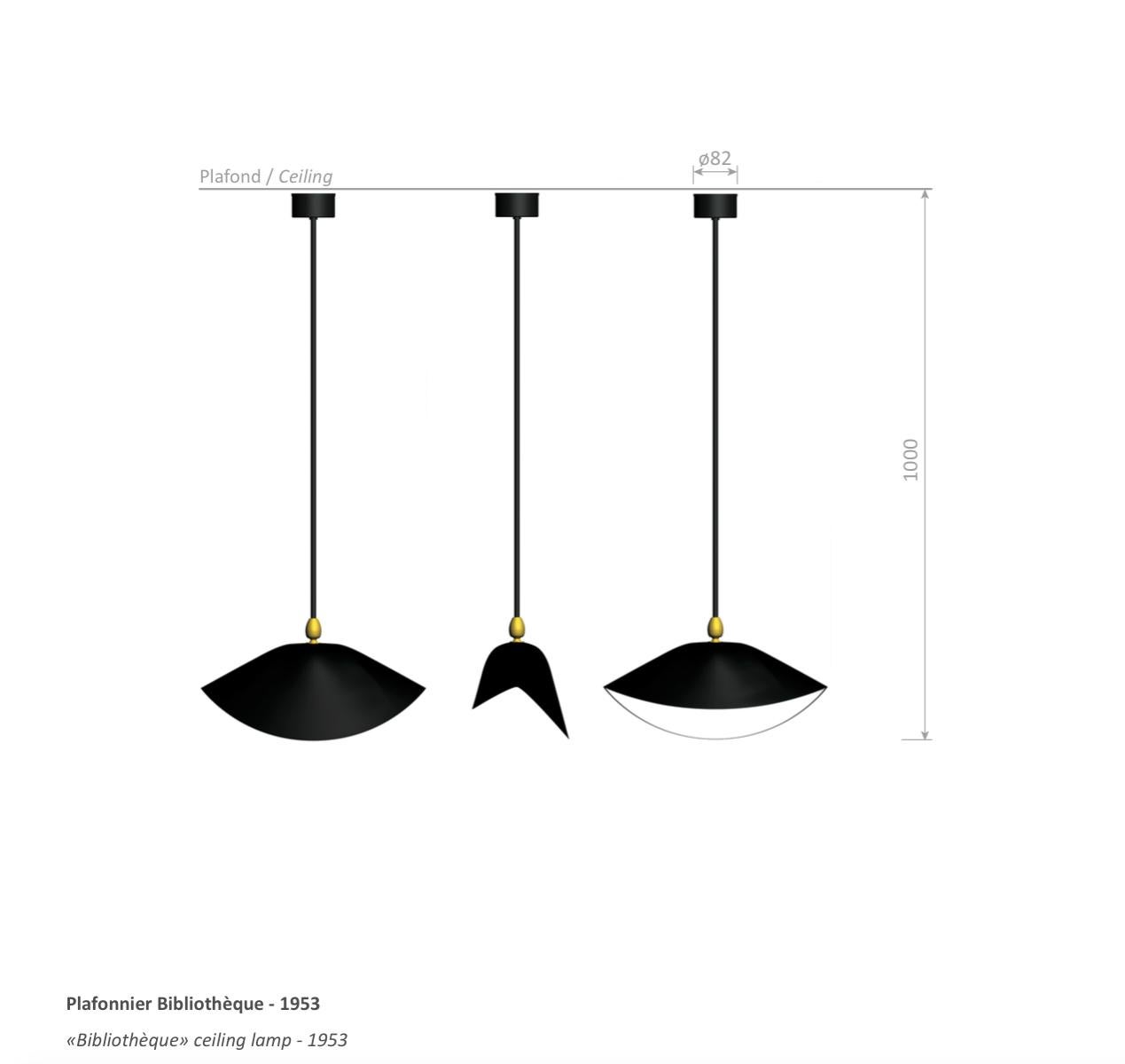 French Serge Mouille Mid-Century Modern Black Bibliothèque Ceiling Lamp Set of Three