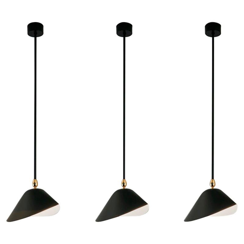 Serge Mouille Mid-Century Modern Black Bibliothèque Ceiling Lamp Set of Three For Sale