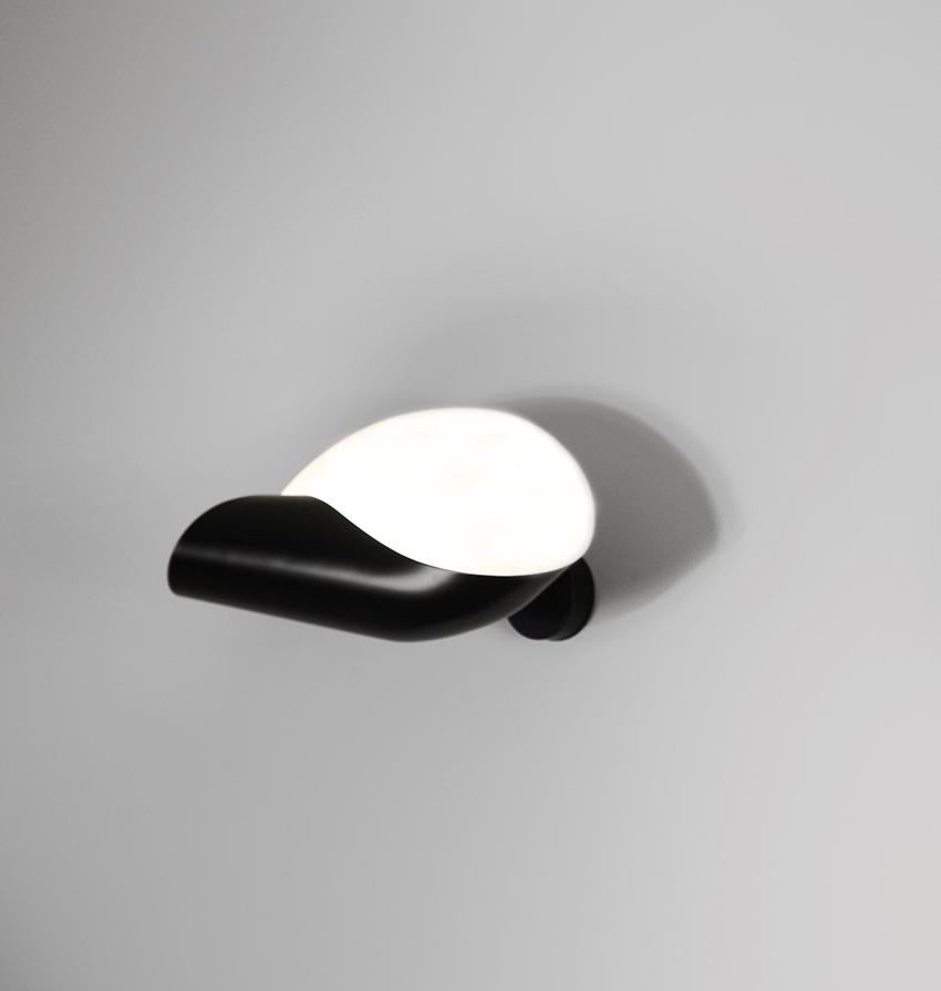 French Serge Mouille Mid-Century Modern Black Conche Wall Lamp For Sale