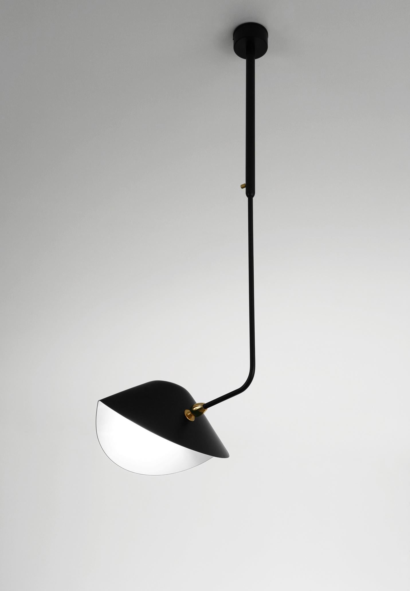 French Serge Mouille Mid-Century Modern Black Curved Bibliothèque Ceiling Lamp