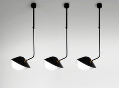 Serge Mouille Mid-Century Modern Black Curved Bibliothèque Ceiling Lamp Set