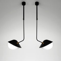 Serge Mouille Mid-Century Modern Black Curved Bibliothèque Ceiling Lamp Set