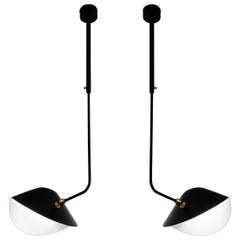 Serge Mouille Mid-Century Modern Black Curved Bibliothèque Ceiling Lamp Set