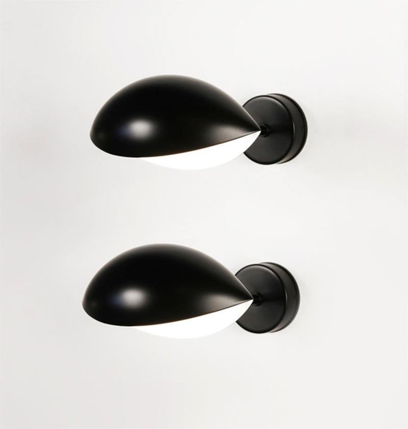 French Serge Mouille Mid-Century Modern Black Eye Sconce Wall Lamp Set For Sale