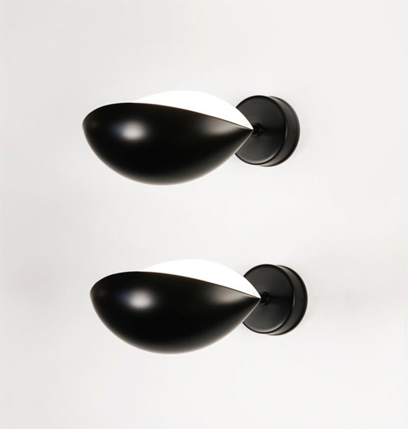 Contemporary Serge Mouille Mid-Century Modern Black Eye Sconce Wall Lamp Set For Sale