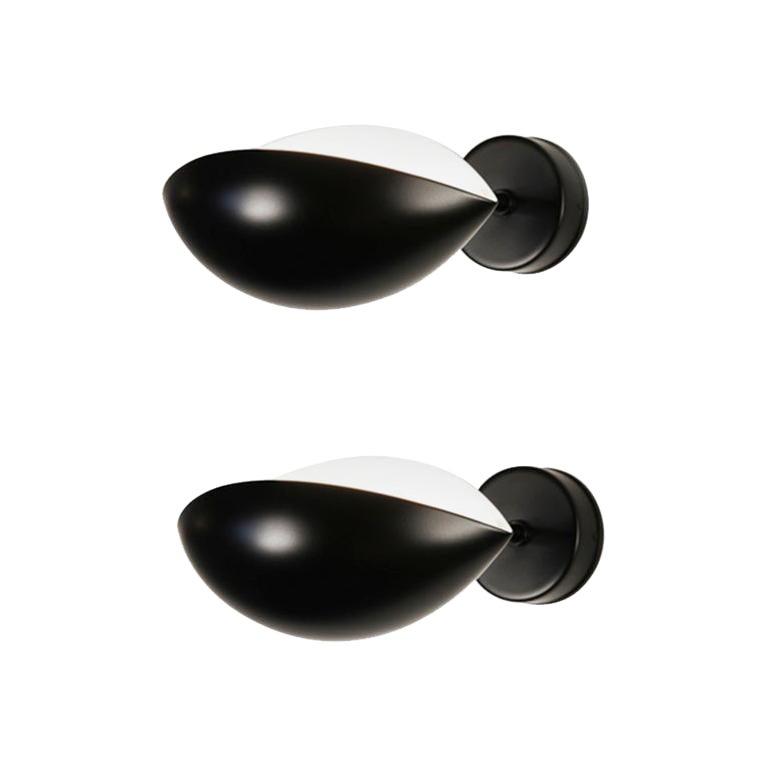 Ensemble de lampes murales noires de Serge Mouille, mi-siècle moderne