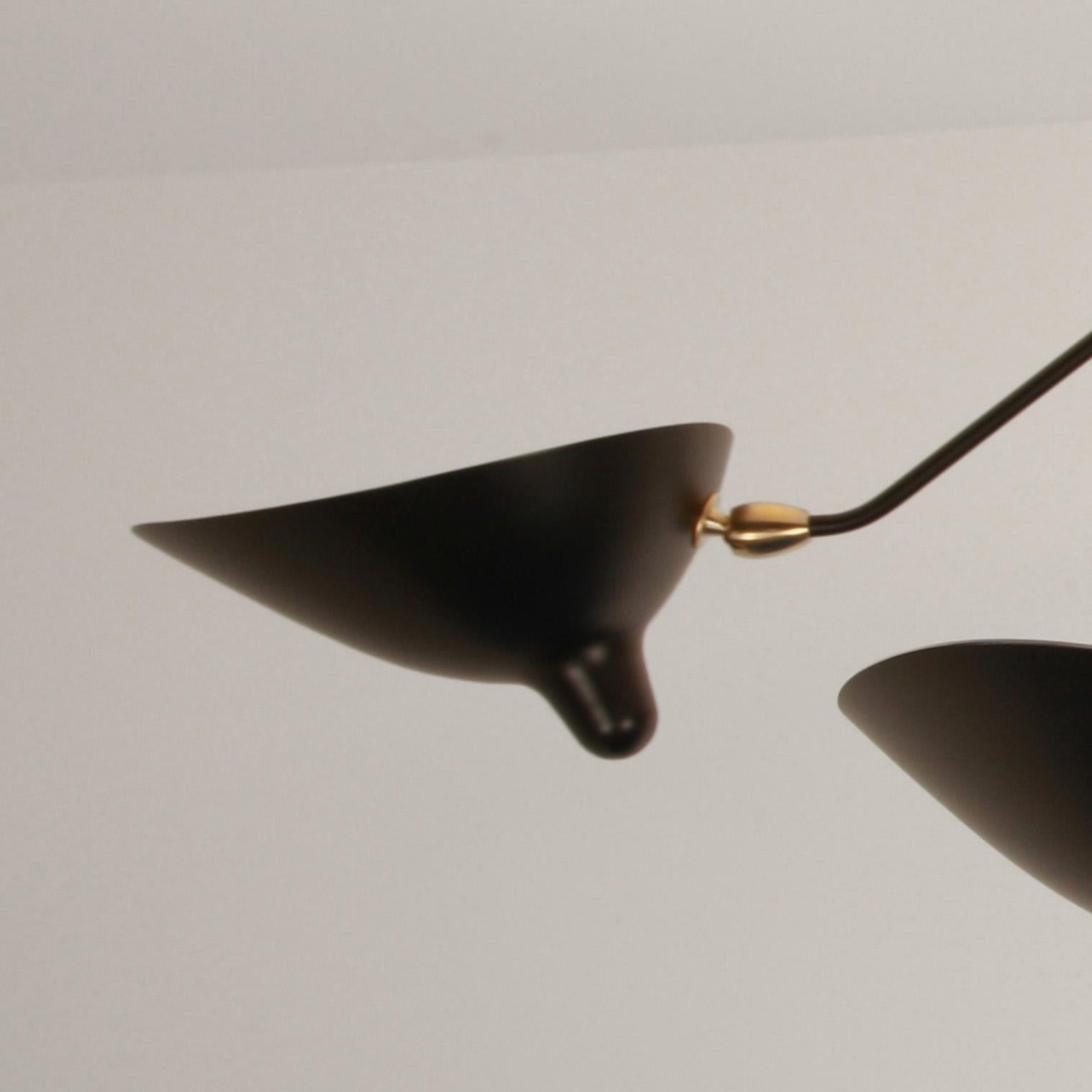 French Serge Mouille Mid-Century Modern Black Five Fixed Arms Spider Ceiling Lamp For Sale
