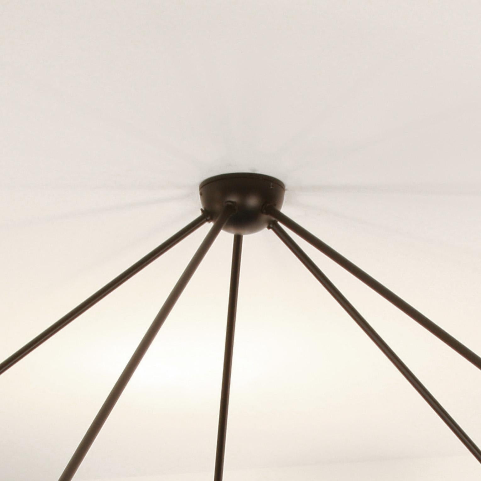 French Serge Mouille Mid-Century Modern Black Five Fixed Arms Spider Ceiling Lamp